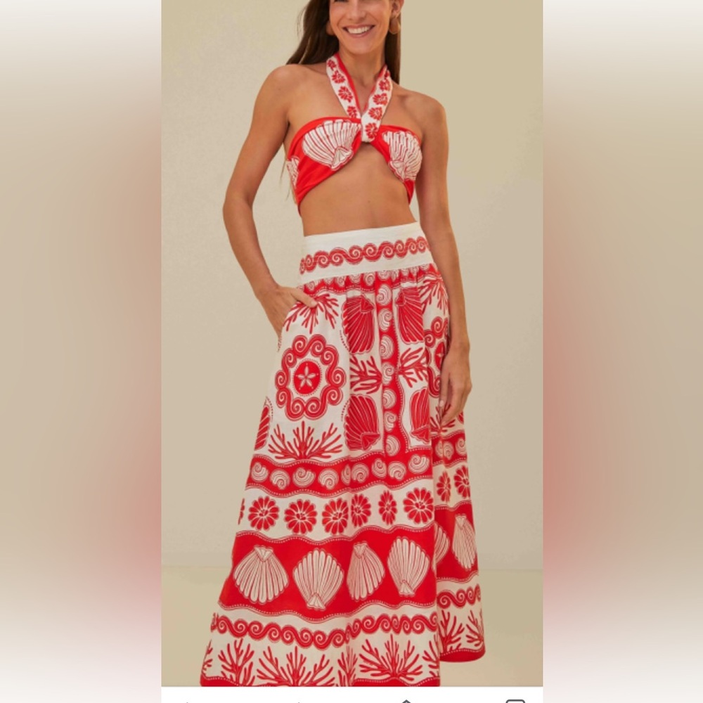 Red Ainika Shell Lenzing™ Ecovero™ Euroflax™ Maxi Skirt size xsmall farm rio